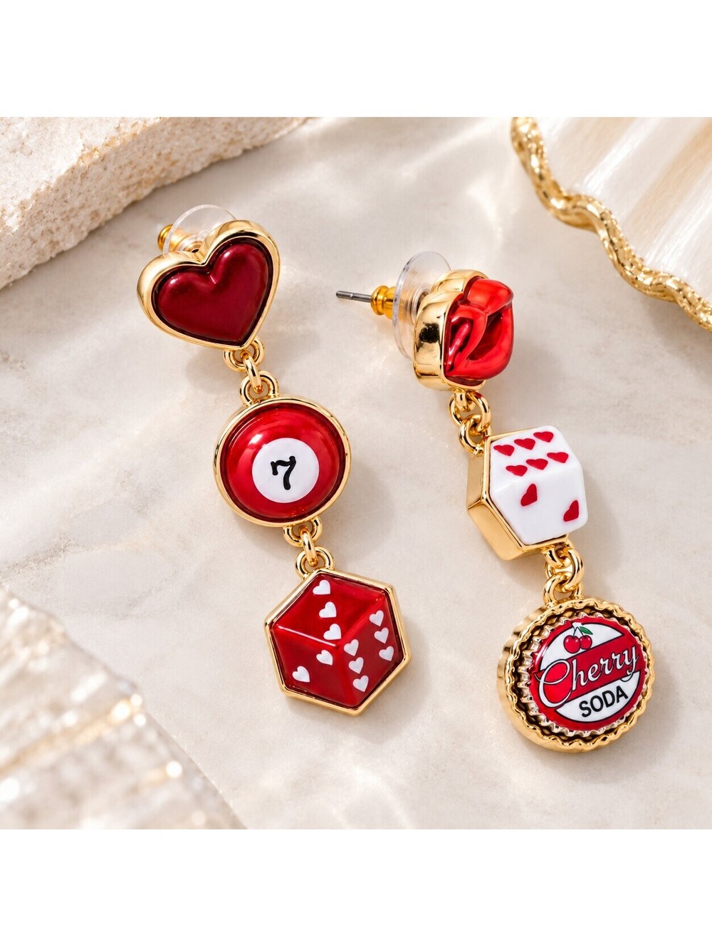 BETSEY JOHNSON Love Dice Linear Drop Earrings